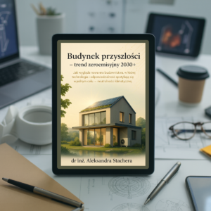 obrazek e-book Budynek przyszłości – trend zeroemisyjny 2030+ autorstwa dr inż. Aleksandry Stachery, poświęcona zeroemisyjnemu budownictwu i neutralności klimatycznej