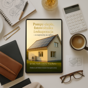 Obrazek ebooka Pompy ciepła, fotowoltaika i rekuperacja – co naprawdę się opłaca wyświetlany na tablecie w aranżacji biurka