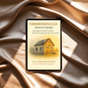 Obrazek ebooka Termomodernizacja krok po kroku wyświetlany na tablecie w aranżacji wnętrza