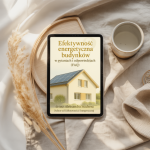 Obrazek ebooka Efektywność energetyczna budynków w pytaniach i odpowiedziach wyświetlany na tablecie w aranżacji wnętrza